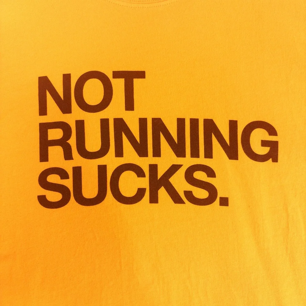 Nike Mens Not Running Sucks Graphic T-Shirt Orange XXL Regular Fit Short Sleeve